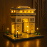Maquette de l'Arc de Triomphe en briques de construction pour adultes, éclairée pour exposition intérieure – BriquesDeConstruction.com
