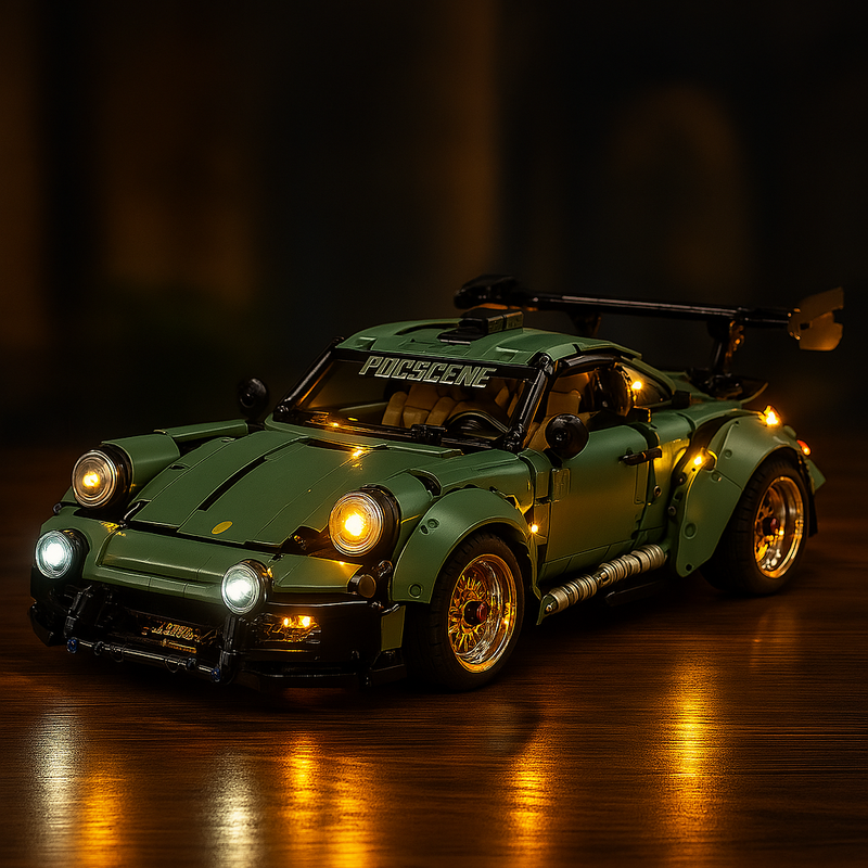 Maquette Porsche 911 GT3 RS verte en briques de construction - Kit à assembler pour adultes - BriquesDeConstruction.com
