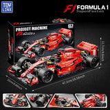 Boîte du kit de construction et vues détaillées de la maquette de Formule 1 rouge en briques pour adultes – BriquesDeConstruction.com
