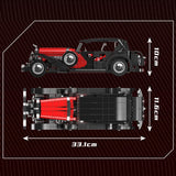 Dimensions et plan technique de la maquette de voiture vintage en briques de construction pour adultes – BriquesDeConstruction.com
