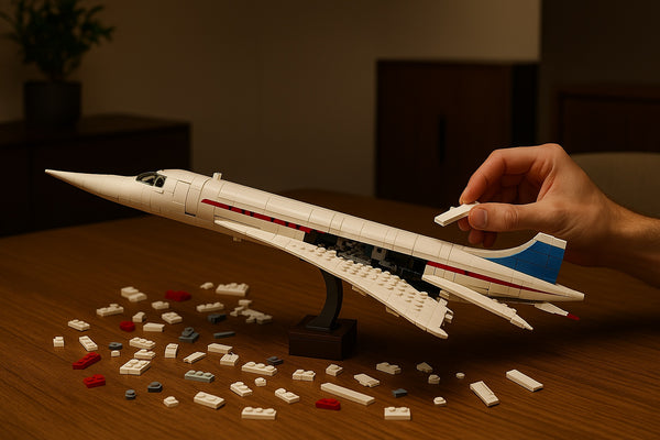 Assemblage manuel du Concorde en briques compatibles LEGO® – pièces de l'avion supersonique en construction